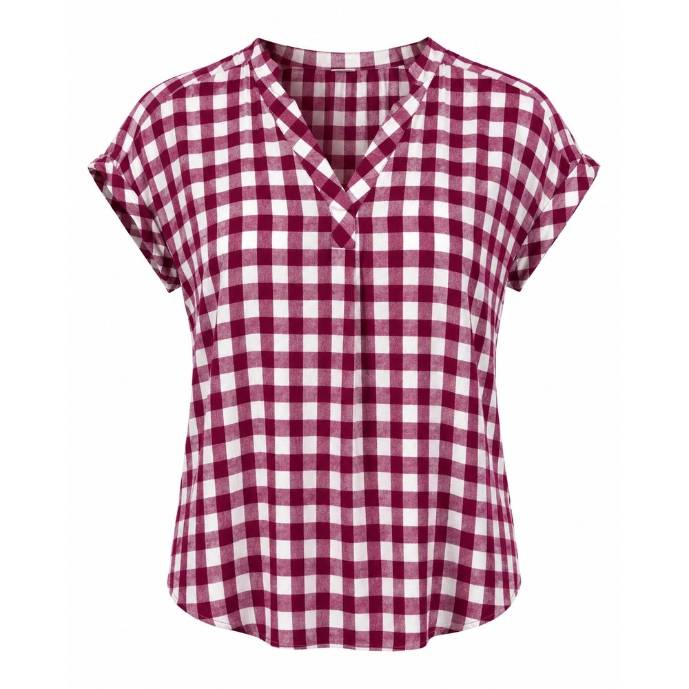 Liz Claiborne Blouse Womens ExLarge Burgundy Gingham Rayon V Neck Preppy - Picture 6 of 12